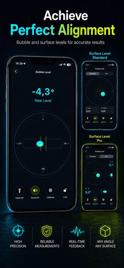 Bubble and surface level alignment screens