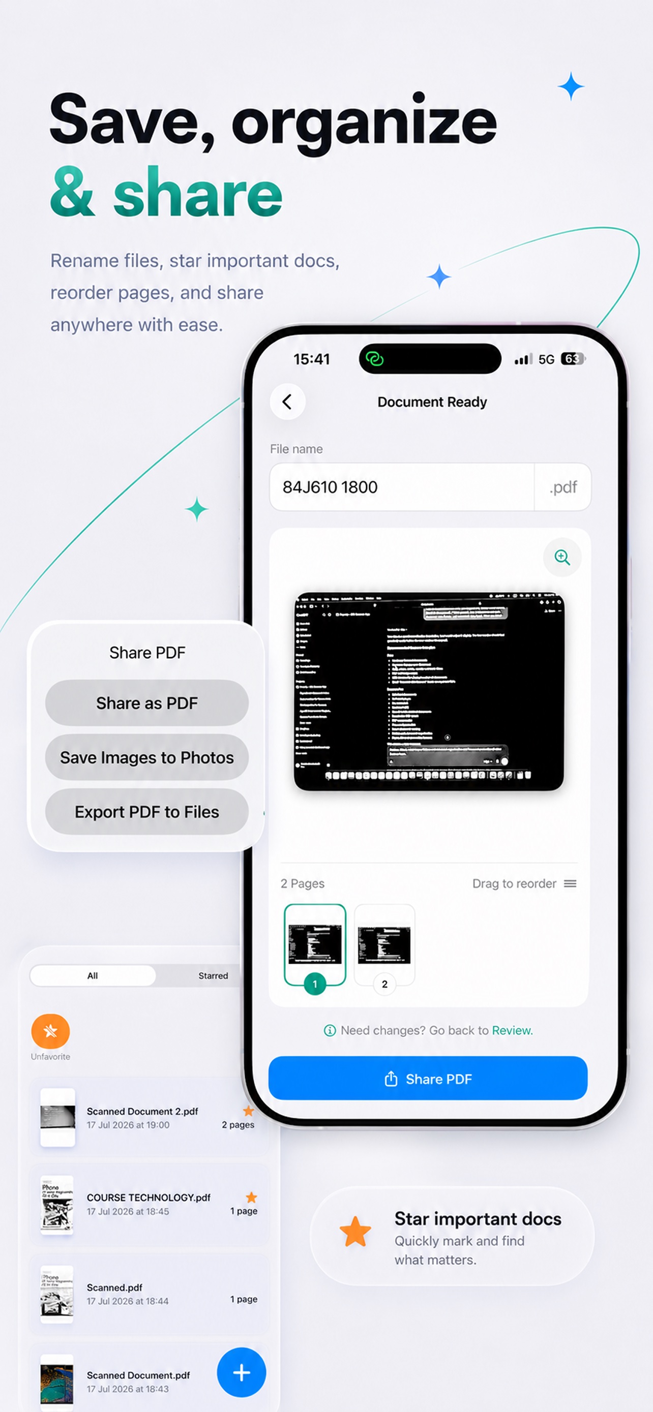 Scanora saving, organizing, and sharing a PDF